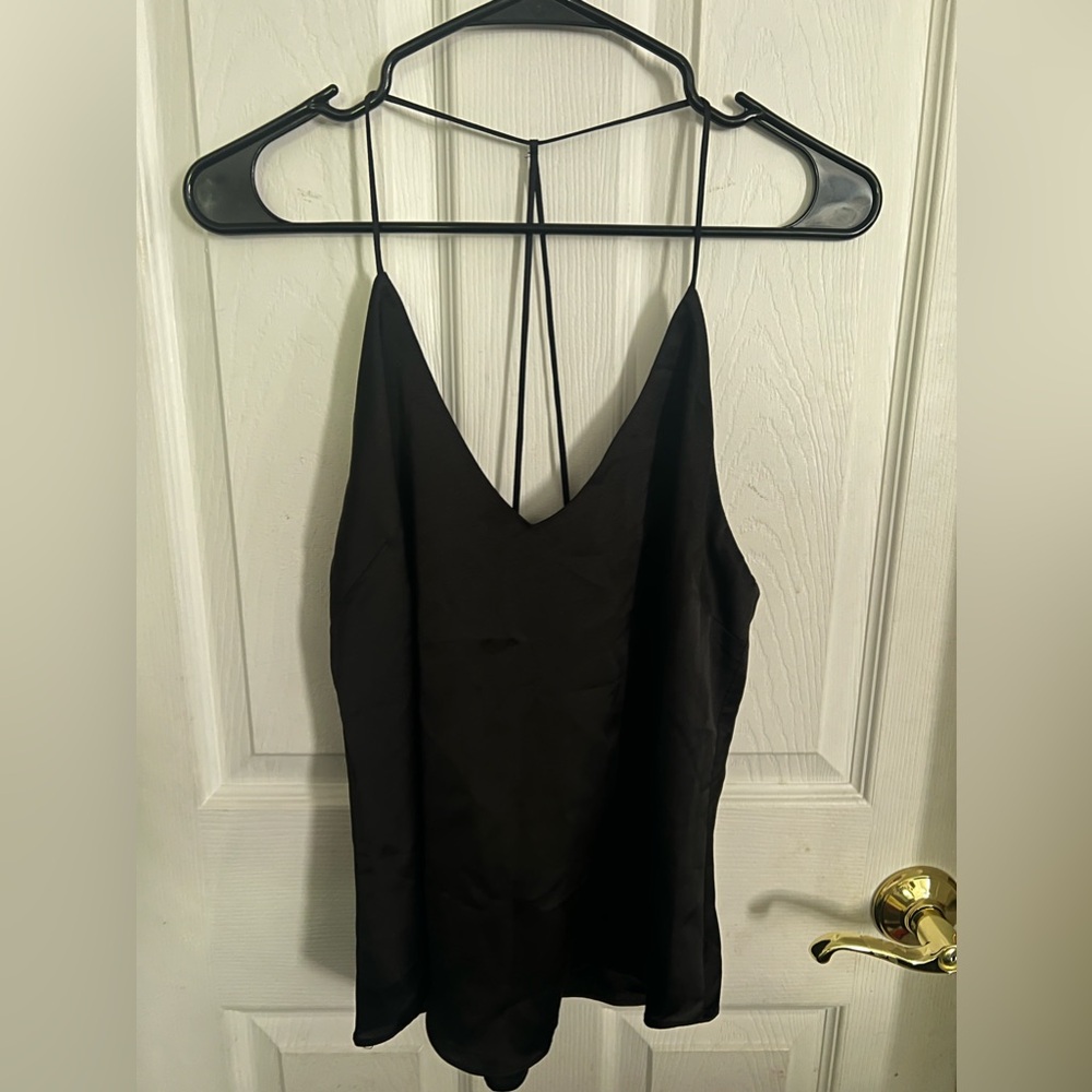 Black silk skinny strap tank